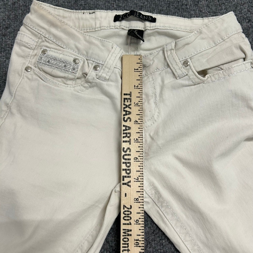 ZCO Jeans Denim Pants Womens Size 5 Off-White Skinny Rhinestone Cross Low Rise - Picture 4 of 9